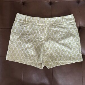 Loft Jacquad Knit Charteuse Green Polka Dot Shorts Size 6